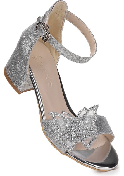 Zete Kum Simli Kız Çocuk 4 cm Topuklu Sandalet Abiye Ayakkabı