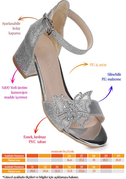 Zete Kum Simli Kız Çocuk 4 cm Topuklu Sandalet Abiye Ayakkabı fiyatları