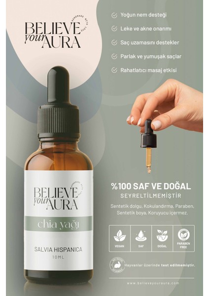 Chia Yağı - %100 Saf ve Doğal Omega 3 Nemlendirici ve Besleyici Cilt ve Saç Bakım Yağı - 10 ml fiyatları