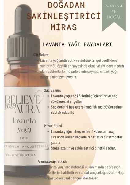 Lavanta Yağı - %100 Saf ve Doğal Cilt ve Saç Bakım Yağı - Levander Oil - 10 ml fiyatları