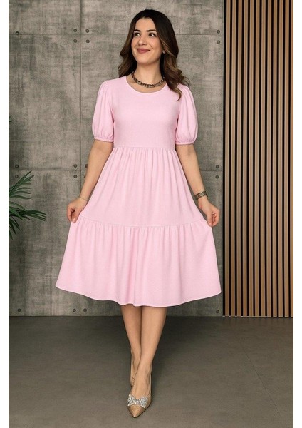 Kadın Kısa Kollu Yakası Açık Katlı Bürümcük Balon Elbise fiyatları