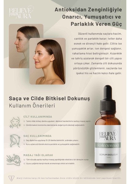 Fesleğen Yağı - %100 Saf ve Doğal Kepek Karşıtı Cilt ve Saç Bakım Yağı - 10 ml fırsatları