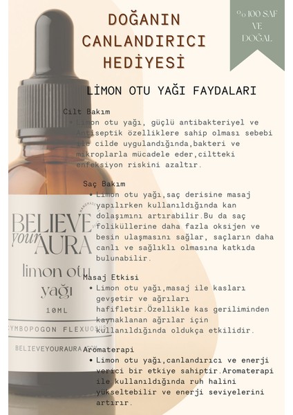 Limon Otu Yağı - %100 Saf ve Doğal Cilt ve Saç Bakım Yağı - Lemongrass Oil - 10 ml fiyatları