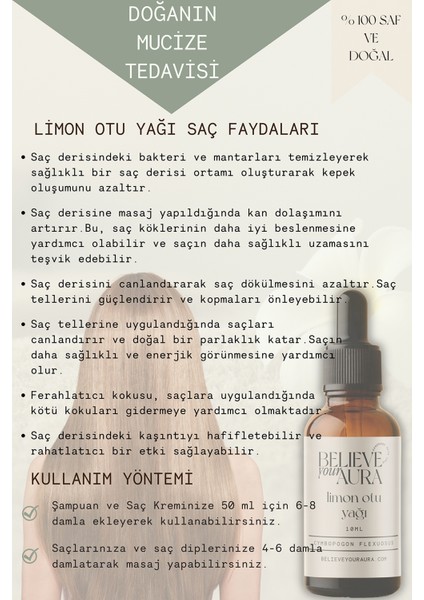 Limon Otu Yağı - %100 Saf ve Doğal Cilt ve Saç Bakım Yağı - Lemongrass Oil - 10 ml fırsatları