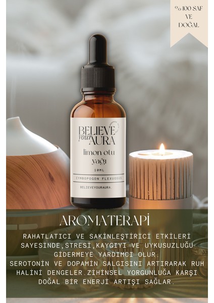 Limon Otu Yağı - %100 Saf ve Doğal Cilt ve Saç Bakım Yağı - Lemongrass Oil - 10 ml