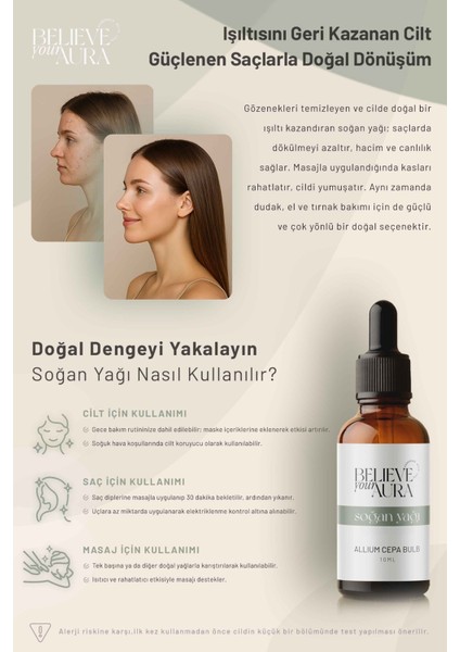 Soğan Yağı - %100 Saf ve Doğal Gözenek Sıkılaştırıcı Onarıcı Cilt ve Saç Bakım Yağı - 10 ml fırsatları
