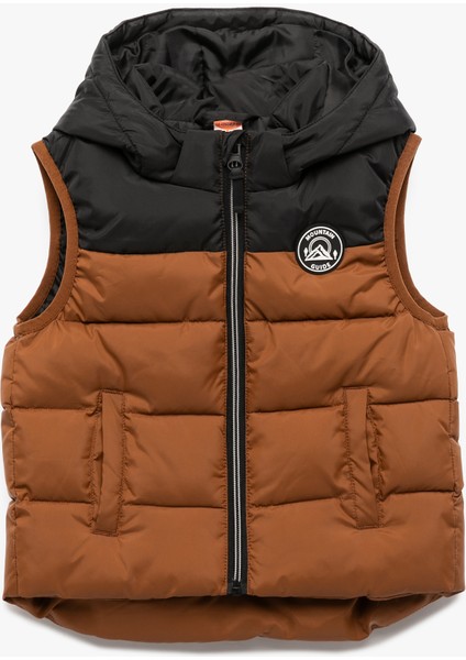 Kapüşonlu Renk Bloklu Çift Cepli Şişme Yelek