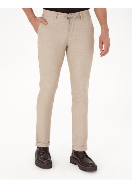 Erkek Bej Slim Fit Kordonlu Kanvas Pantolon 50310829-VR011 fiyatları