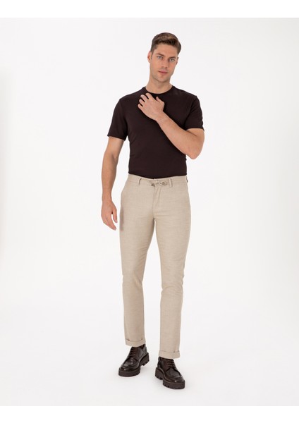 Erkek Bej Slim Fit Kordonlu Kanvas Pantolon 50310829-VR011 modelleri