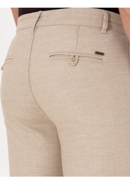 Erkek Bej Slim Fit Kordonlu Kanvas Pantolon 50310829-VR011