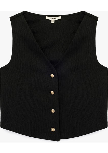 Bürümcük Kumaş Dokulu V Yaka Düğmeli Yelek