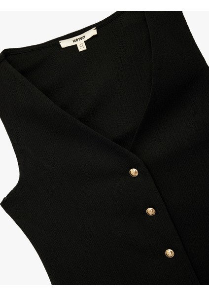 Bürümcük Kumaş Dokulu V Yaka Düğmeli Yelek modelleri