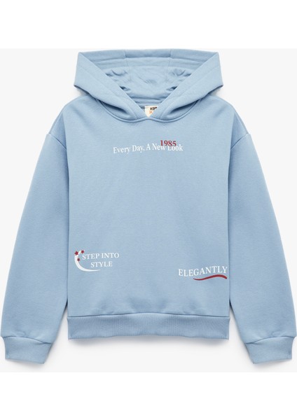 Üç Iplik Şardonlu Uzun Kollu Baskılı Kapşonlu Sweatshirt