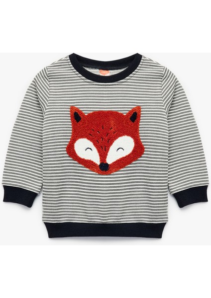 Uzun Kollu Bisiklet Yaka Hayvan Nakışlı Sweatshirt