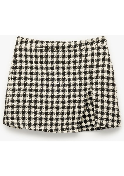 Kaz Ayağı Desenli Beli Lastikli Tüvit Şort Etek