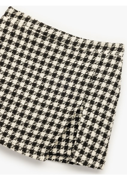 Kaz Ayağı Desenli Beli Lastikli Tüvit Şort Etek modelleri