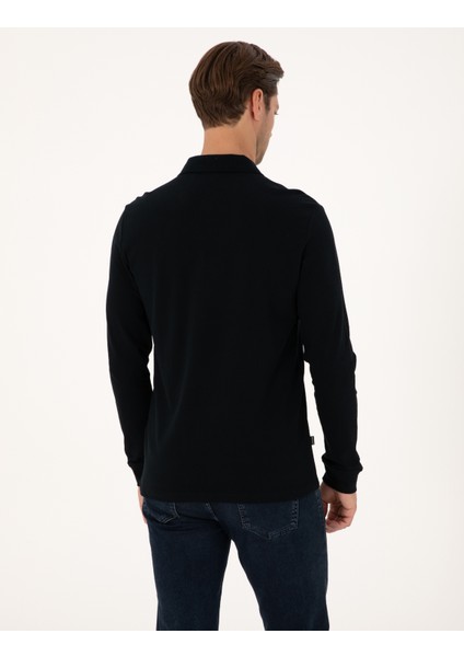 Erkek Siyah Slim Fit Kıvrılmaz Fermuarlı Polo Yaka Basic Pike Sweatshirt 50314046-VR046 indirimleri