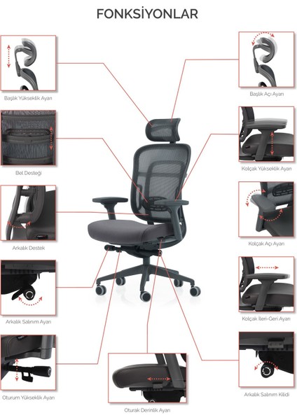 Passion Oyuncu | Ofis | Yönetici | Çalışma | Makam Koltuğu Gri Kumaş indirimleri