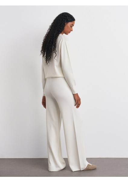 70163 Beli Lastikli Yünlü Triko Pantolon-Ekru fiyatları