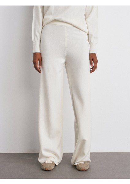 70163 Beli Lastikli Yünlü Triko Pantolon-Ekru indirimleri