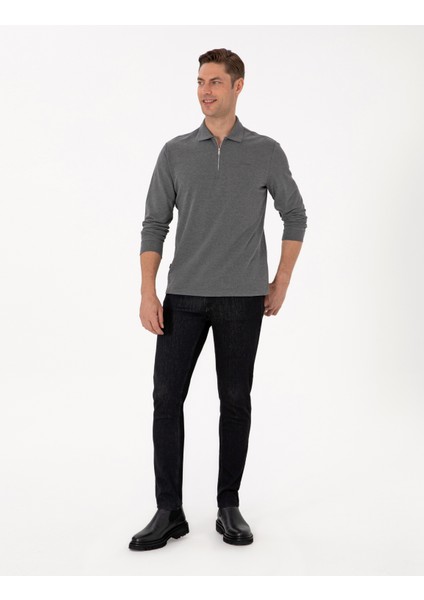 Erkek Antrasit Melanj Slim Fit Kıvrılmaz Fermuarlı Polo Yaka Basic Pike Sweatshirt 50314046-VR081 fırsatları