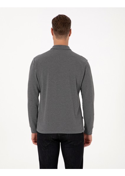 Erkek Antrasit Melanj Slim Fit Kıvrılmaz Fermuarlı Polo Yaka Basic Pike Sweatshirt 50314046-VR081 indirimleri