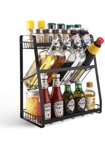 Mutfak Depolama Raf Raf Üç Katmanlı, Baharat Depolama Rafı, Mutfak Organizatörü, Baharat Rafları Tutucular, Siyah Demir, Mutfak Aksesuarları | Raflar ve Amp;tutucular (Yurt Dışından)