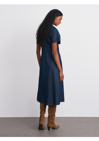 90576 Reglan Kol Uzun Denim Elbise-Lacivert fiyatları