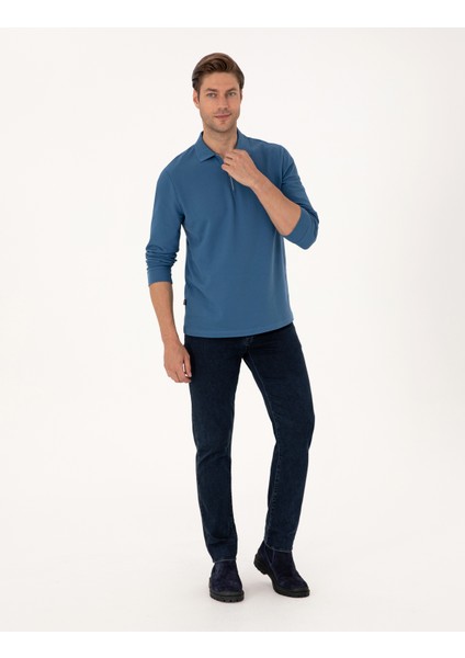 Erkek Açık Lacivert Slim Fit Kıvrılmaz Fermuarlı Polo Yaka Basic Pike Sweatshirt 50314046-VR059 fırsatları