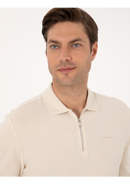 Erkek Bej Slim Fit Kıvrılmaz Fermuarlı Polo Yaka Basic Pike Sweatshirt 50314046-VR011 fiyatları