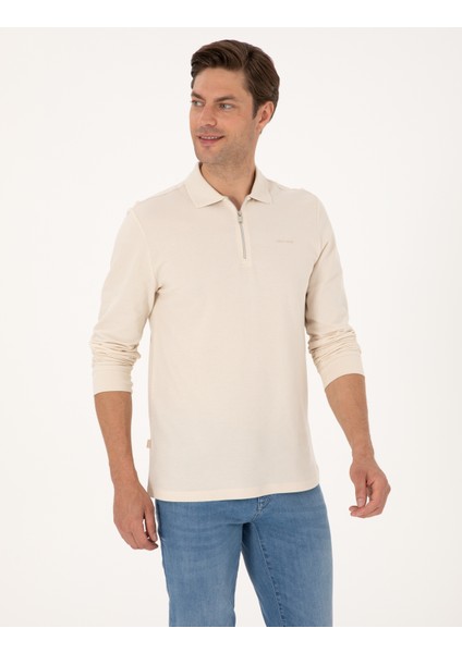 Erkek Bej Slim Fit Kıvrılmaz Fermuarlı Polo Yaka Basic Pike Sweatshirt 50314046-VR011 modelleri