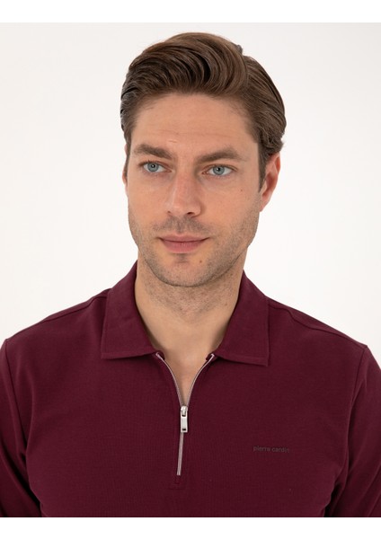 Erkek Bordo Slim Fit Kıvrılmaz Fermuarlı Polo Yaka Basic Pike Sweatshirt 50314046-VR014 fiyatları
