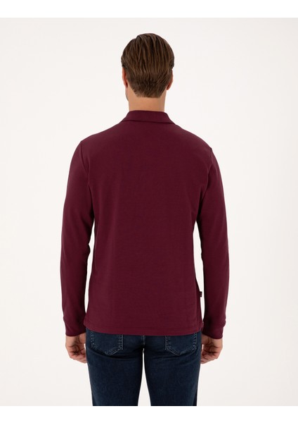 Erkek Bordo Slim Fit Kıvrılmaz Fermuarlı Polo Yaka Basic Pike Sweatshirt 50314046-VR014 indirimleri