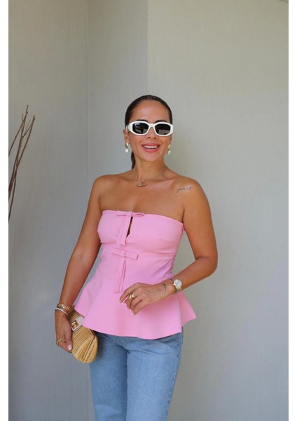 Pembe Volanlı Bluz