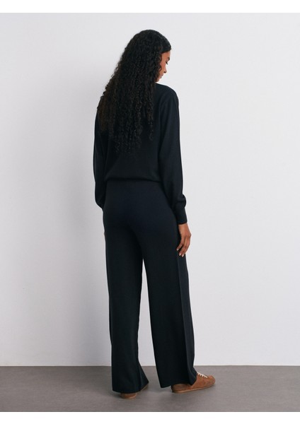 70163 Beli Lastikli Yünlü Triko Pantolon-Siyah fiyatları