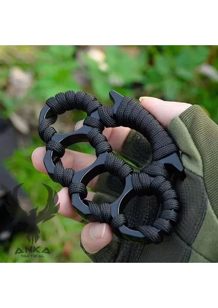 Gerçek! Brass Knuckle Punch 4 Parmak Muş Dekoaratif Metal Ta Paracord Ipli Siyah