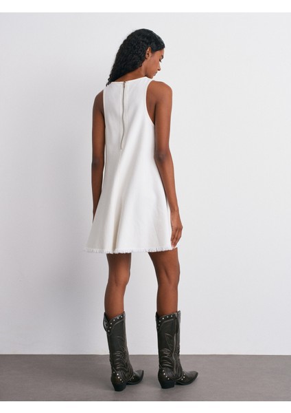 91511 Kolsuz Mini Elbise-Ekru fiyatları