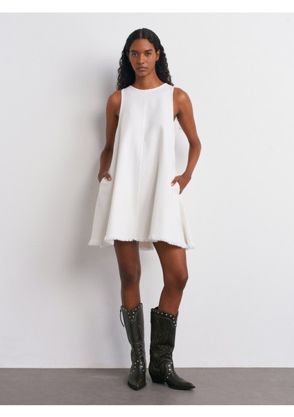 91511 Kolsuz Mini Elbise-Ekru indirimleri