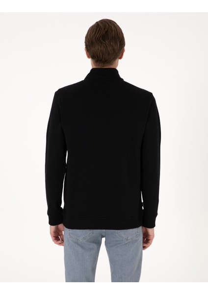 Erkek Siyah 3 Iplik Regular Fit Fermuarlı Dik Yaka Basic Sweatshirt 50314044-VR046 indirimleri