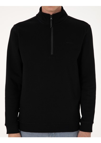 Erkek Siyah 3 Iplik Regular Fit Fermuarlı Dik Yaka Basic Sweatshirt 50314044-VR046
