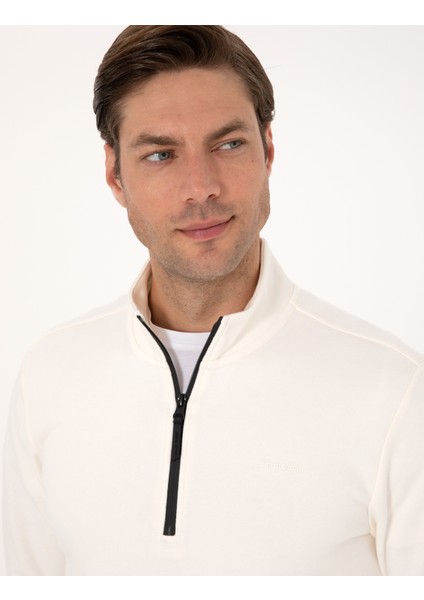 Erkek Ekru 3 Iplik Regular Fit Fermuarlı Dik Yaka Basic Sweatshirt 50314044-VR019 fiyatları