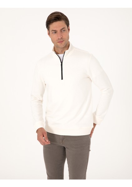 Erkek Ekru 3 Iplik Regular Fit Fermuarlı Dik Yaka Basic Sweatshirt 50314044-VR019 modelleri