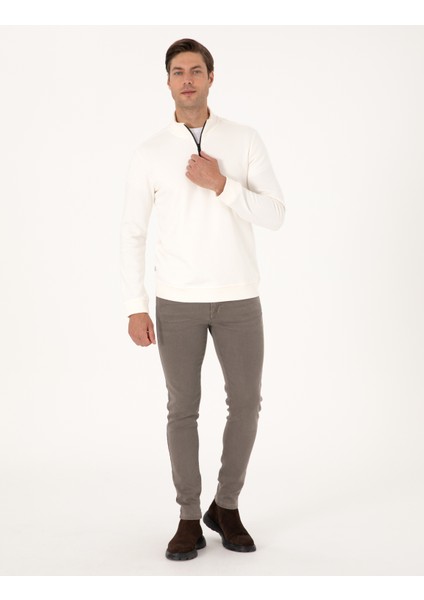 Erkek Ekru 3 Iplik Regular Fit Fermuarlı Dik Yaka Basic Sweatshirt 50314044-VR019 fırsatları