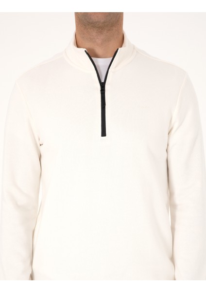 Erkek Ekru 3 Iplik Regular Fit Fermuarlı Dik Yaka Basic Sweatshirt 50314044-VR019