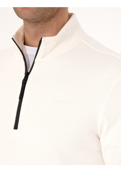 Erkek Ekru 3 Iplik Regular Fit Fermuarlı Dik Yaka Basic Sweatshirt 50314044-VR019