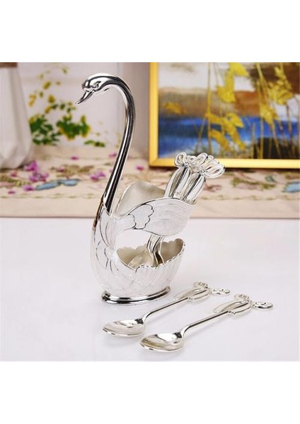 Çinko Alaşım Kuğu Baz Çatal Kaşık Standı Tutucu Meyve Tatlı Çatal Yemek Seti Kahve Kaşık Kek Araçları Sofra Mutfak Eşyası | Pişirme Aracı Setleri (Gümüş Beyaz) (Yurt Dışından) fiyatları