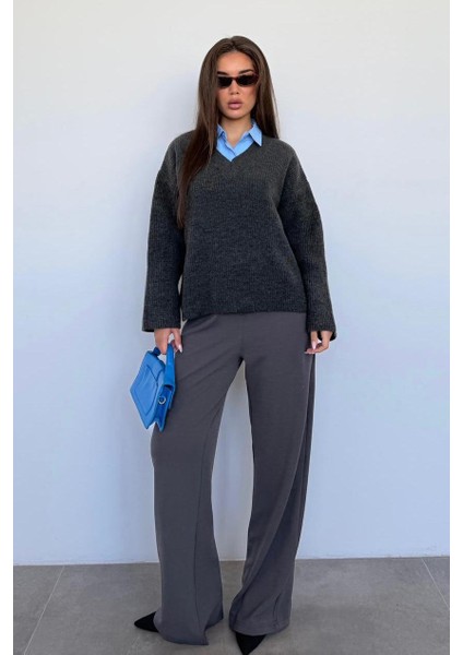 Antrasit V Yaka Triko Kadın Kazak MG2501 fiyatları