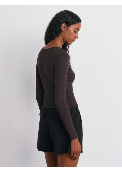 31442 Uzun Kollu Çıtçıt Düğmeli Top-Koyu Kahve fiyatları