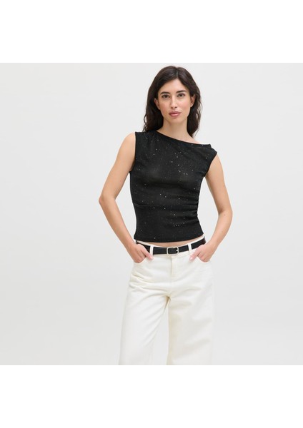 Kadin Kayik Yaka Pariltili Bluz - Holly