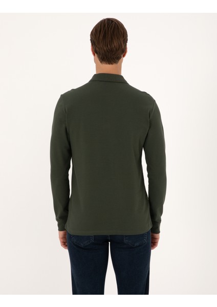 Erkek Koyu Yeşil Slim Fit Kıvrılmaz Fermuarlı Polo Yaka Basic Pike Sweatshirt 50314046-VR079 indirimleri